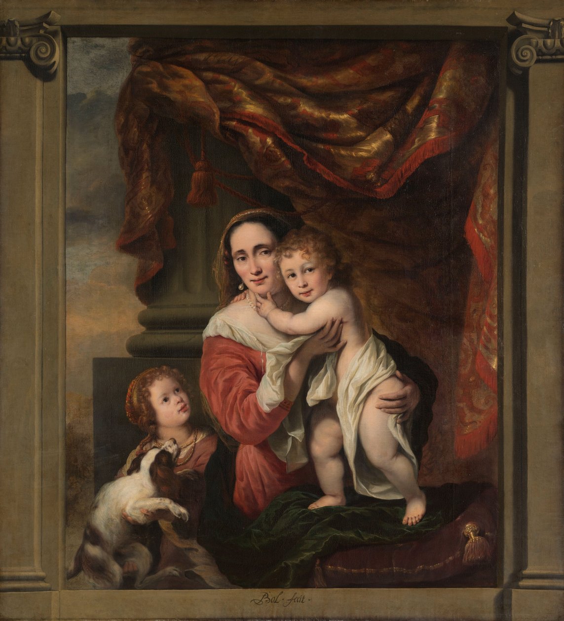 Portrait of Johanna de Geer with Her Two Children Cecilia and Laurens av Ferdinand Bol
