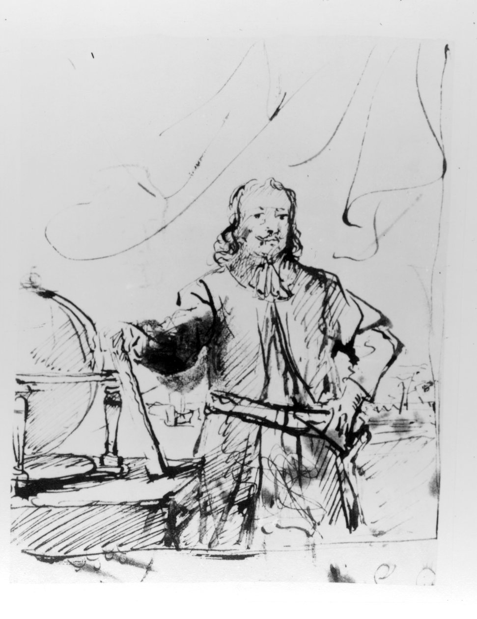 Studie för ett porträtt av amiral Michiel de Ruyter, 1667 (penna och bläck) av Ferdinand Bol