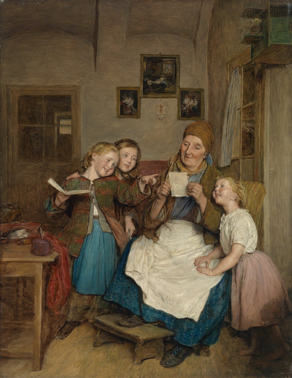 Großmutter mit drei Enkelkindern av Ferdinand Georg Waldmuller