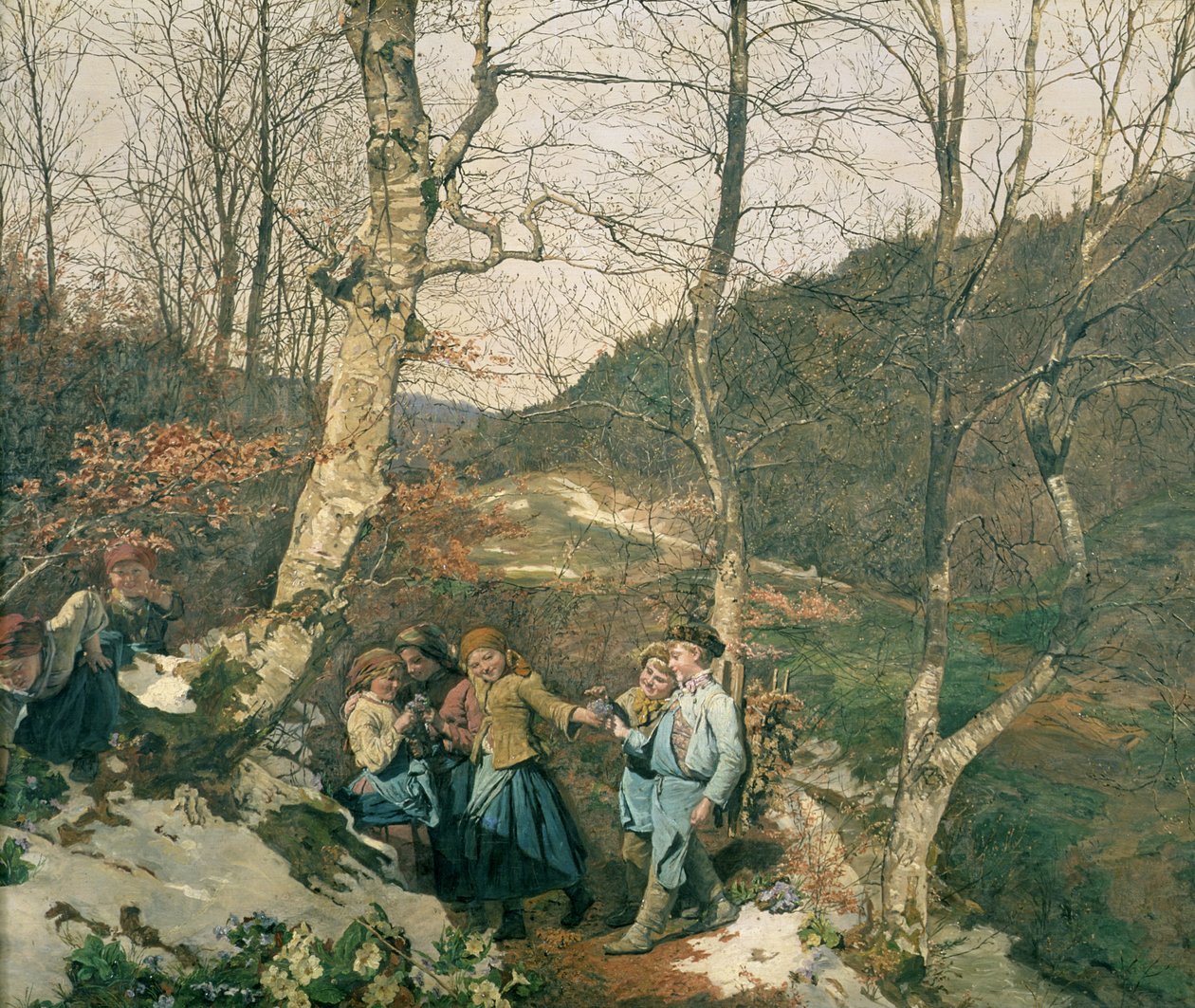 Tidig vår i skogen i Wien (Violettplockarna) av Ferdinand Georg Waldmuller