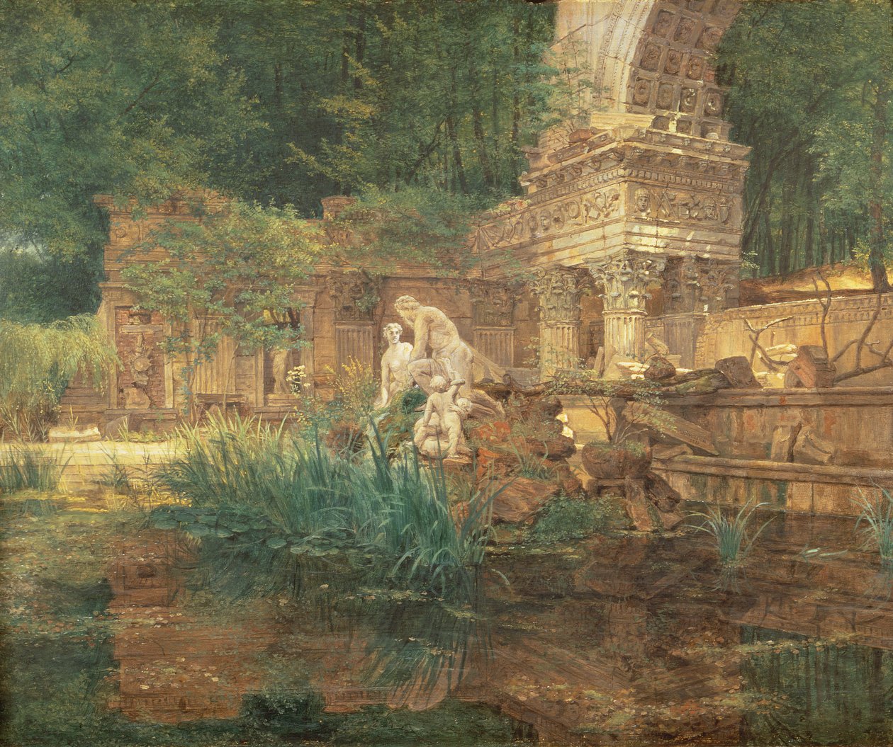 De romerska ruinerna i Schloss Schonbrunns trädgårdar av Ferdinand Georg Waldmuller