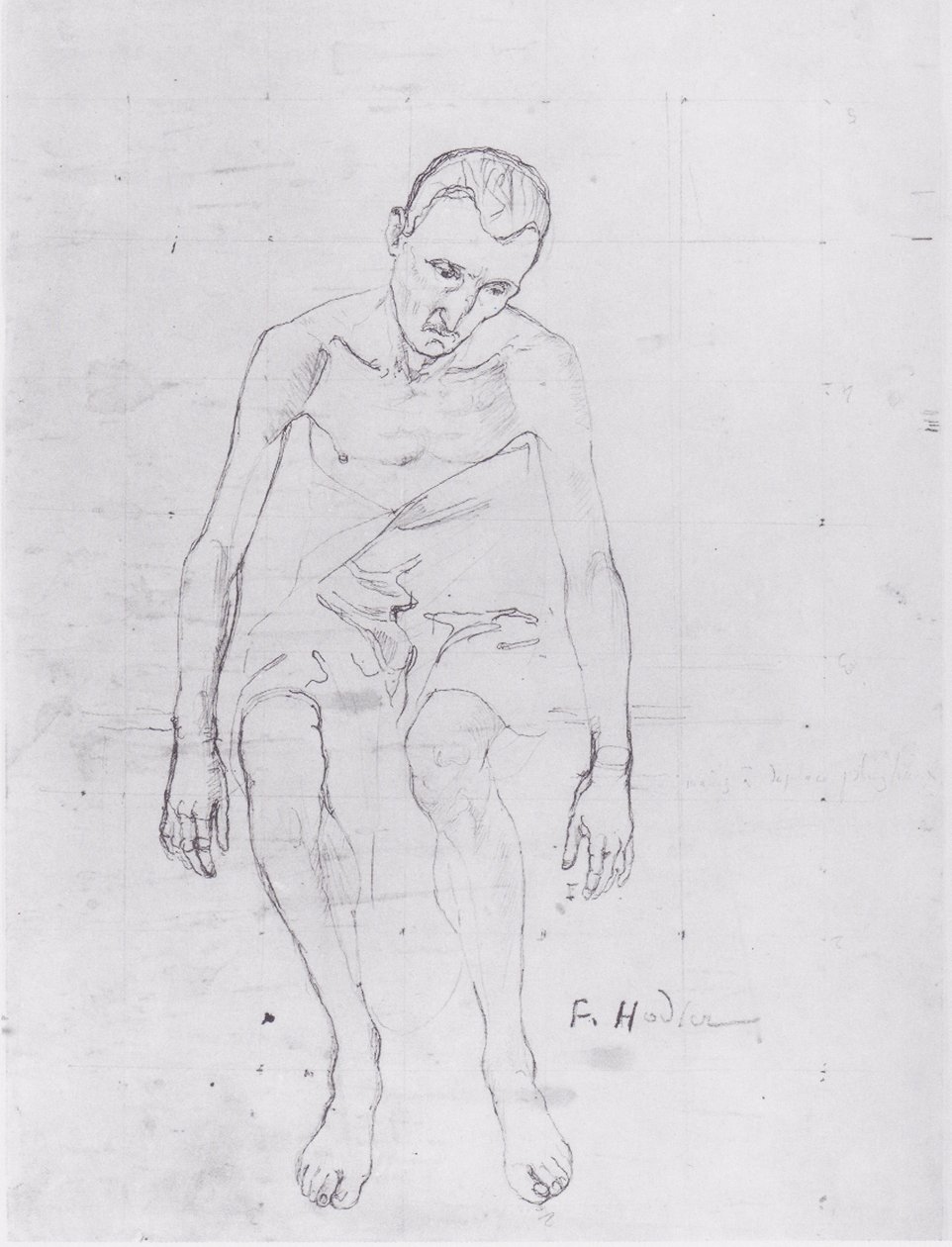  Studie zur Mittelfigur der Lebensmudenn. av Ferdinand Hodler
