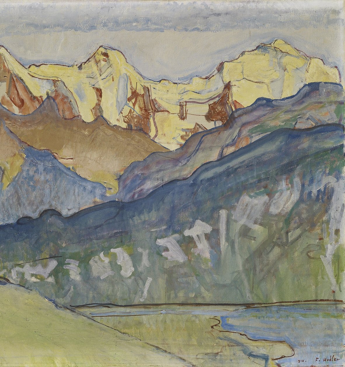Eiger, Mönch und Jungfrau von Beatenberg aus av Ferdinand Hodler