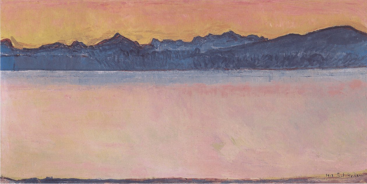 Genfersee mit Mont-Blanc im Morgenrot av Ferdinand Hodler