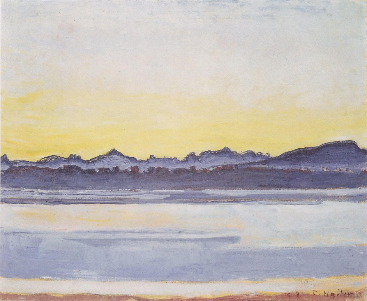 Genèvesjön med Mont-Blanc före soluppgången av Ferdinand Hodler