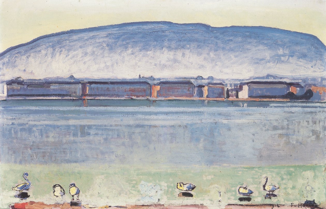 Genfersee mit sechs Schwänen av Ferdinand Hodler
