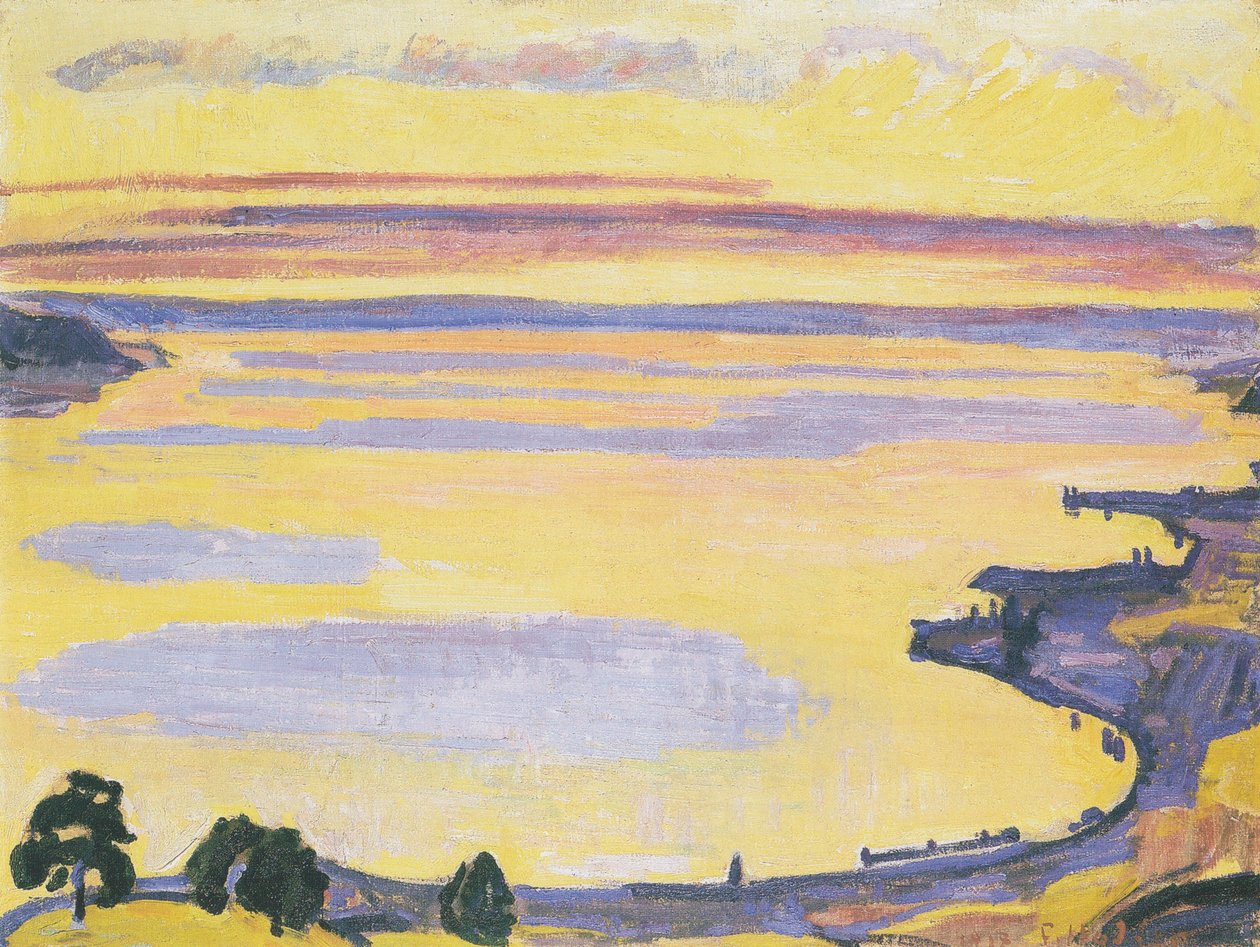 Sonnenuntergang am Genfersee von Caux aus av Ferdinand Hodler