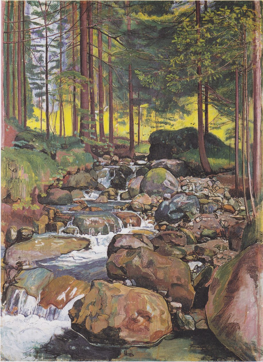 Skog med bergsbäck av Ferdinand Hodler