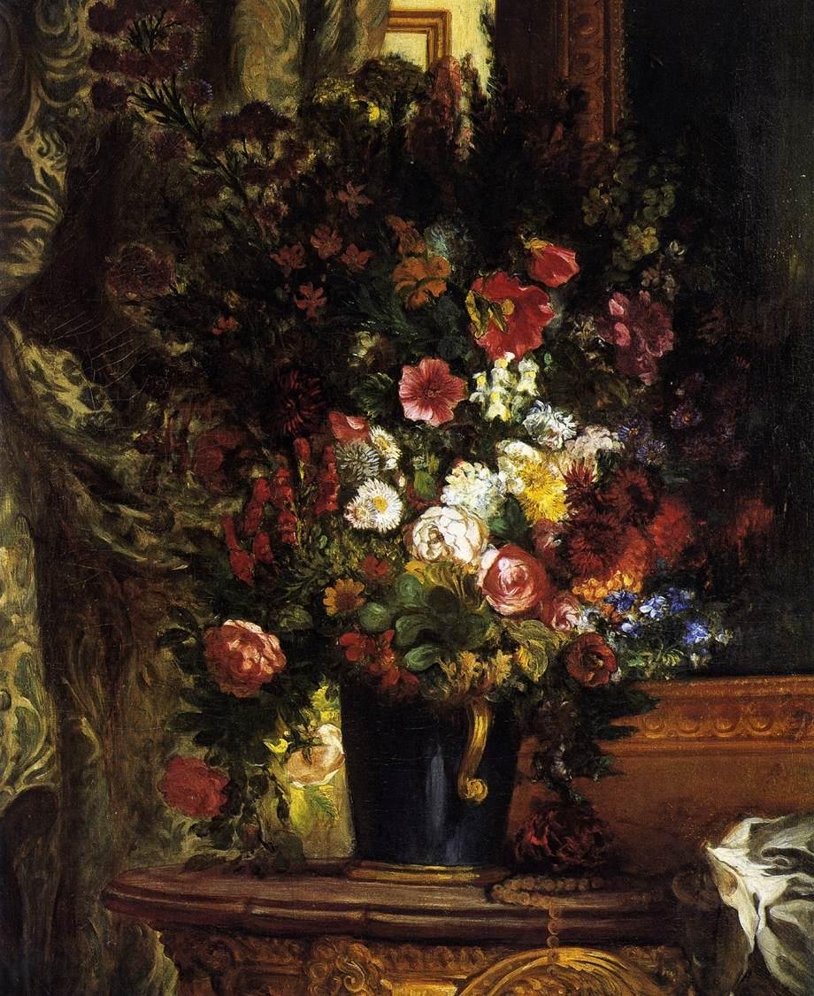 A Vase of Flowers on a Console av Ferdinand Victor Eugene Delacroix
