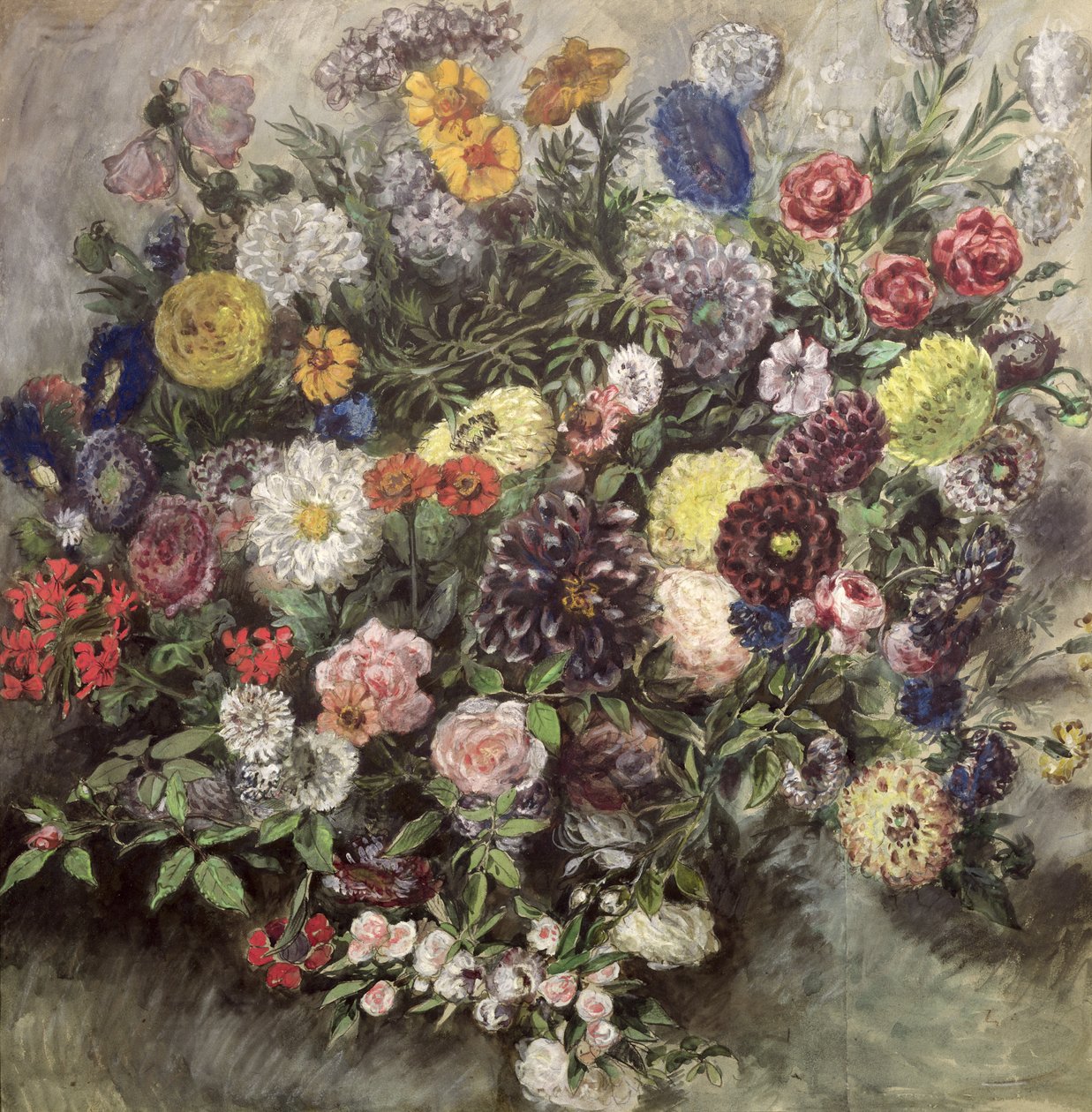 Bukett av blommor (wc, gouache och pastell på papper) av Ferdinand Victor Eugene Delacroix