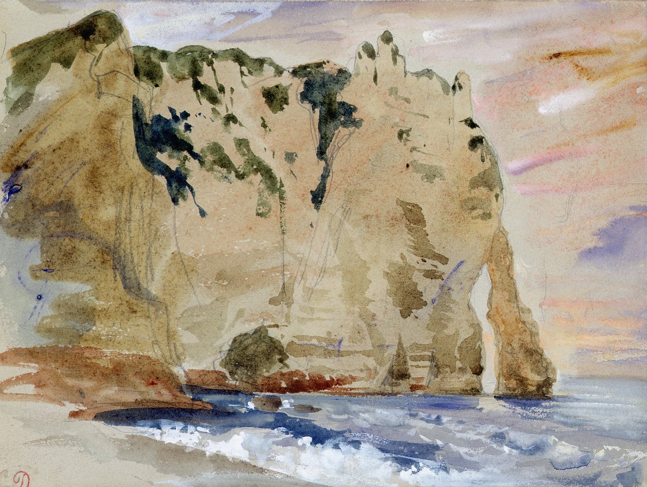 Klipporna i Etretat. Pied du Cheval, 1838 (wc och gouache på papper) av Ferdinand Victor Eugene Delacroix