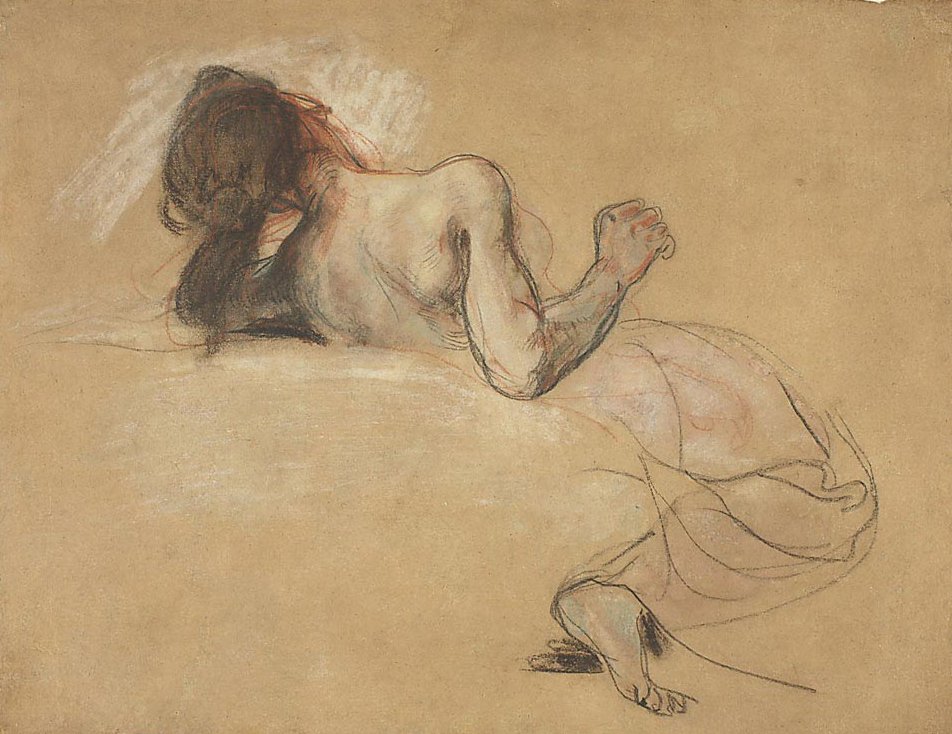 Crouching Woman av Ferdinand Victor Eugene Delacroix