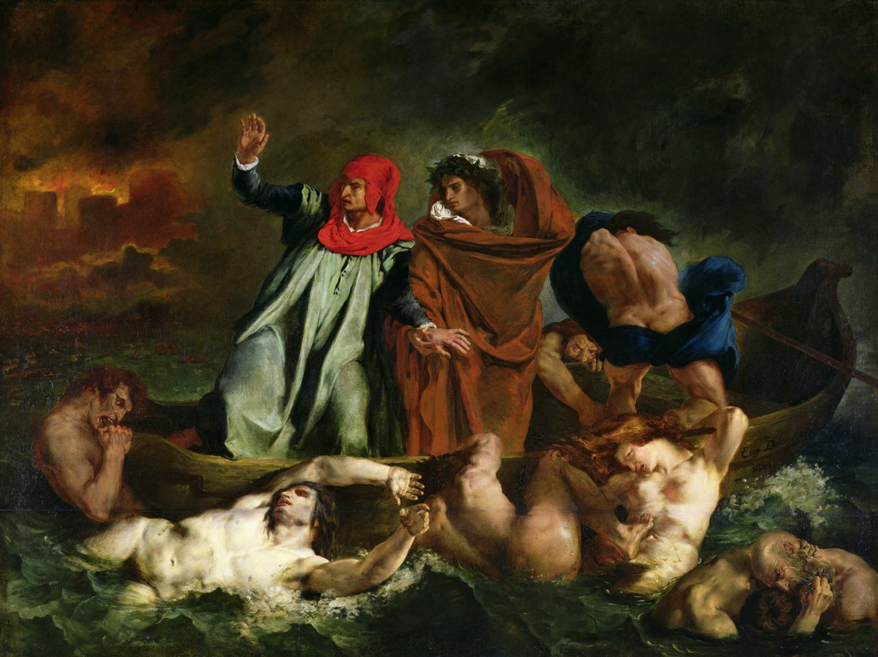 Dante (1265-1321) och Vergilius (70-19 f.Kr.) i underjorden, 1822 av Ferdinand Victor Eugene Delacroix