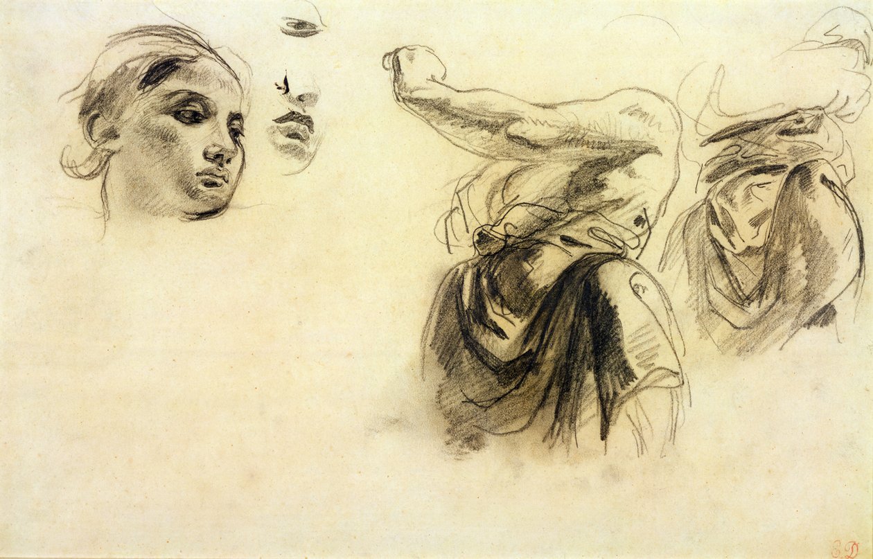 Figurstudier (grafit på papper) av Ferdinand Victor Eugene Delacroix