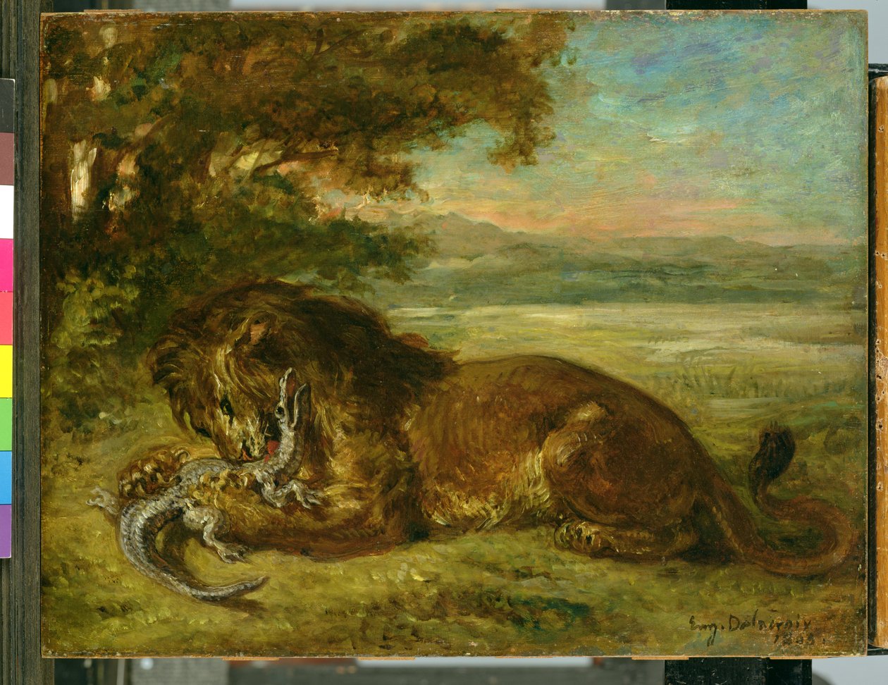 Lejon och Alligator, 1863 av Ferdinand Victor Eugene Delacroix