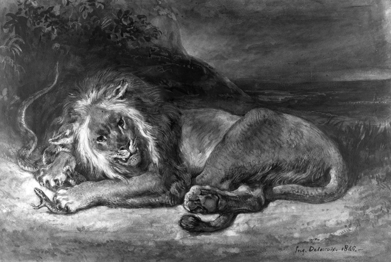 Lion and Snake av Ferdinand Victor Eugene Delacroix