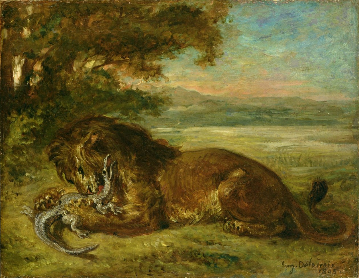 Lion et Alligator av Ferdinand Victor Eugene Delacroix