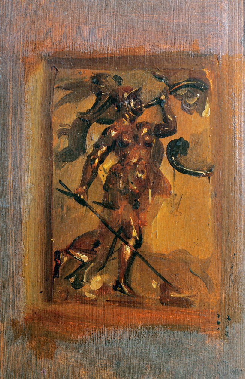 Man i rustning som blåser i ett horn av Ferdinand Victor Eugene Delacroix