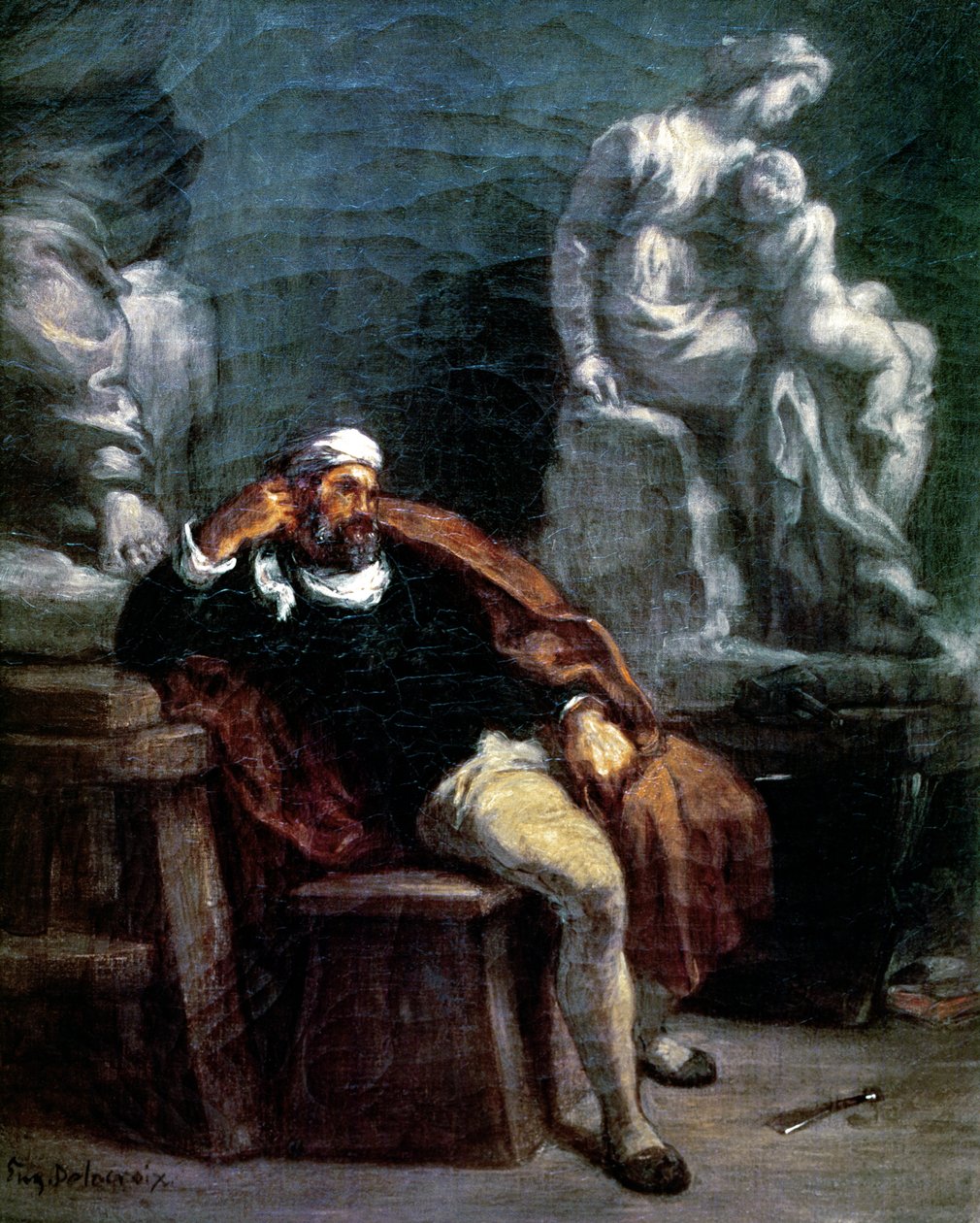 Michelangelo (1475-1564) i sit Studio swed av Ferdinand Victor Eugene Delacroix
