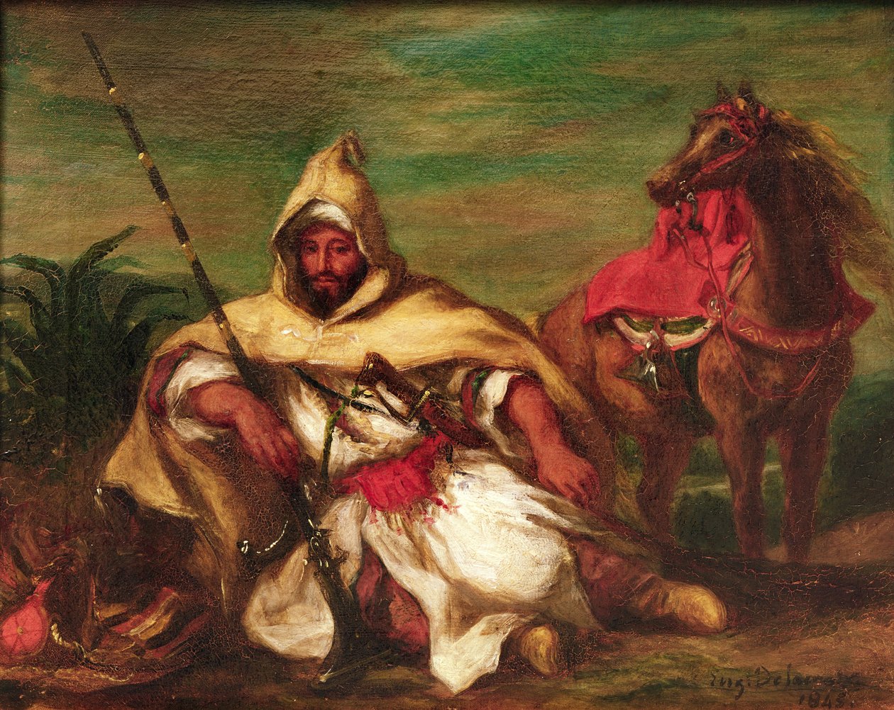 Marockansk soldat som sitter nära sin häst, 1845 av Ferdinand Victor Eugene Delacroix