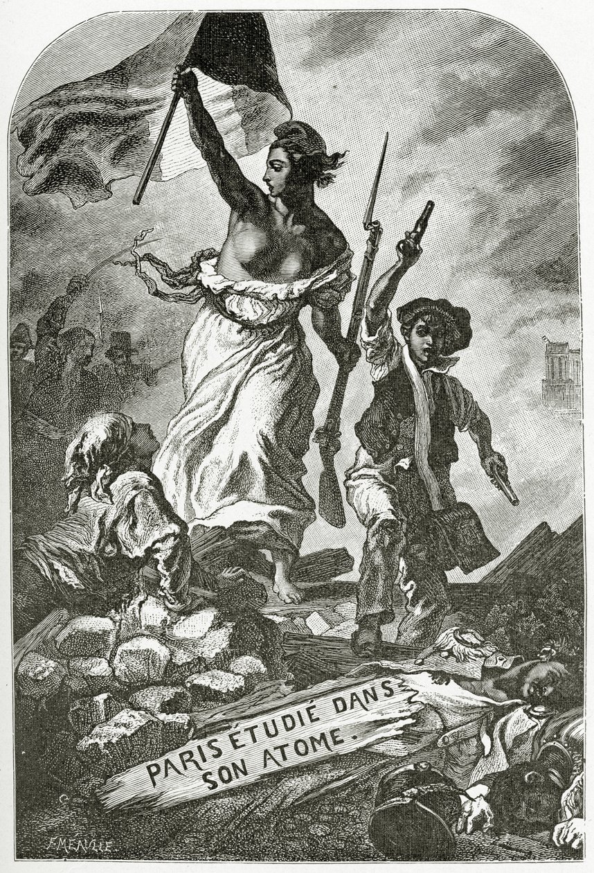Paris Etudie dans son Atome, 1800-talet (bw-gravyr) av Ferdinand Victor Eugene Delacroix