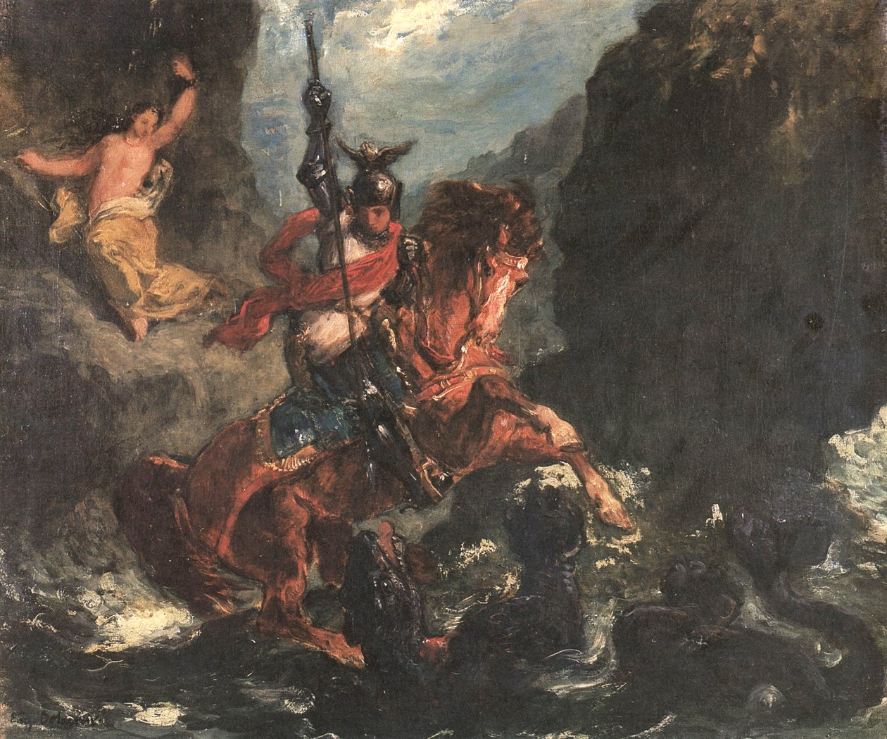Roger befreit Angelika oder Heiliger Georg av Ferdinand Victor Eugene Delacroix
