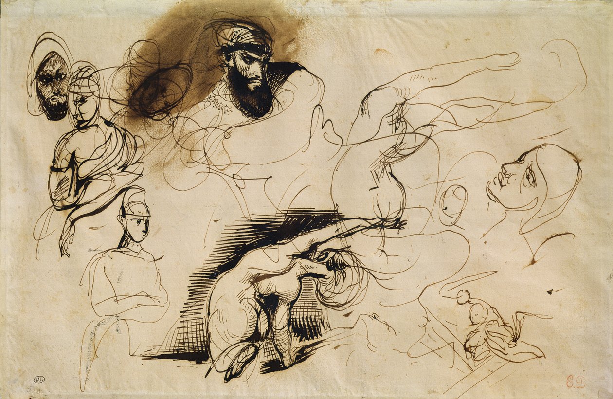 Skiss för Sardanapalus av Ferdinand Victor Eugene Delacroix