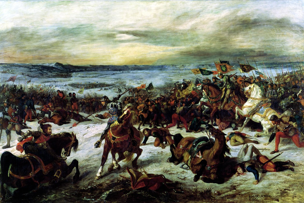 Karl den djärves död (1433-77) i slaget vid Nancy, 5 januari 1477, 1831 av Ferdinand Victor Eugene Delacroix