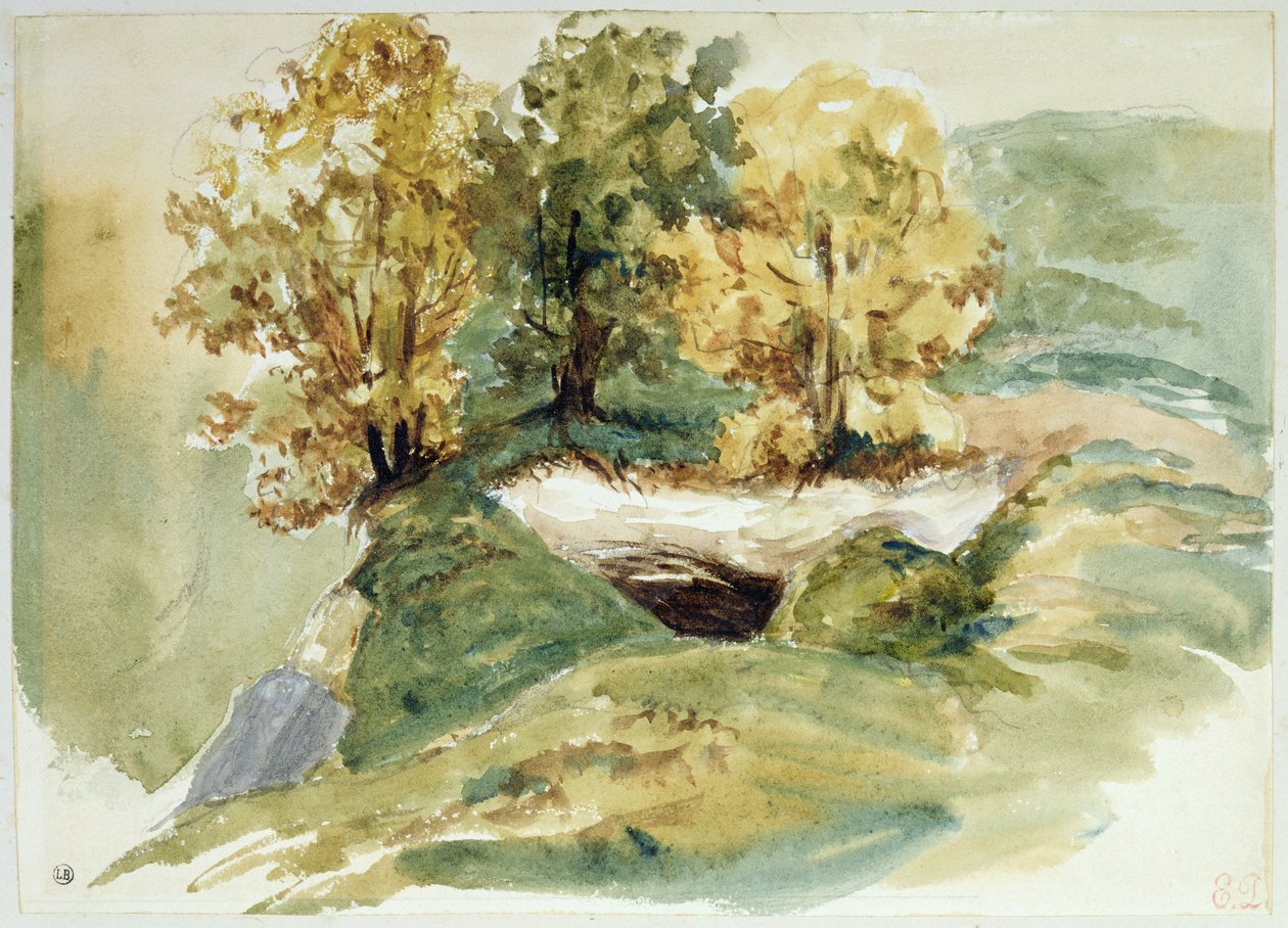 Tre träd vid kanten av en kulle av Ferdinand Victor Eugene Delacroix