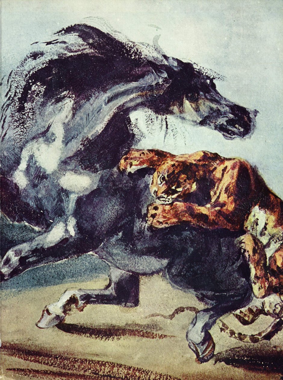 Tiger greift ein Pferd an av Ferdinand Victor Eugene Delacroix