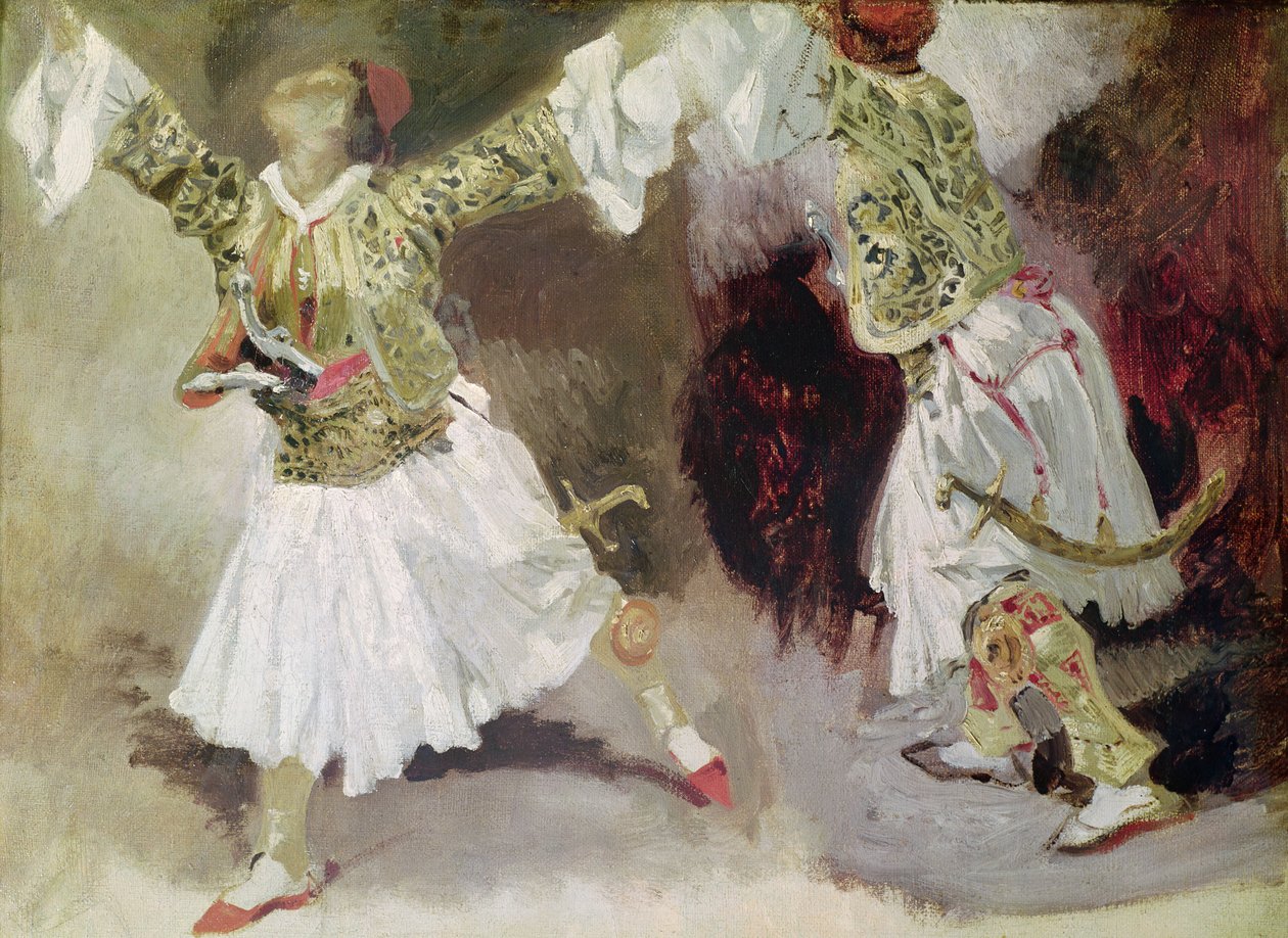 Två grekiska soldater som dansar (Studier av Soliote Dress) av Ferdinand Victor Eugene Delacroix