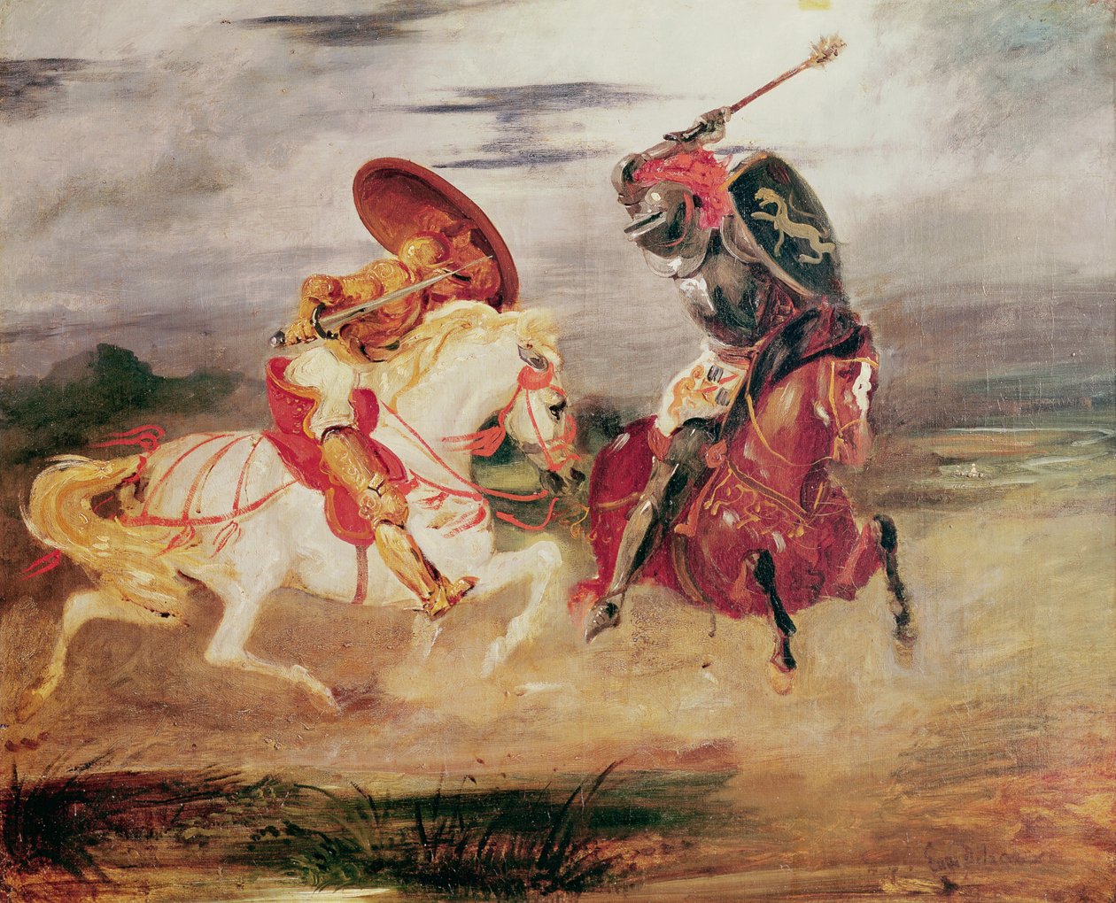 Två riddare som slåss i ett landskap, c.1824 av Ferdinand Victor Eugene Delacroix