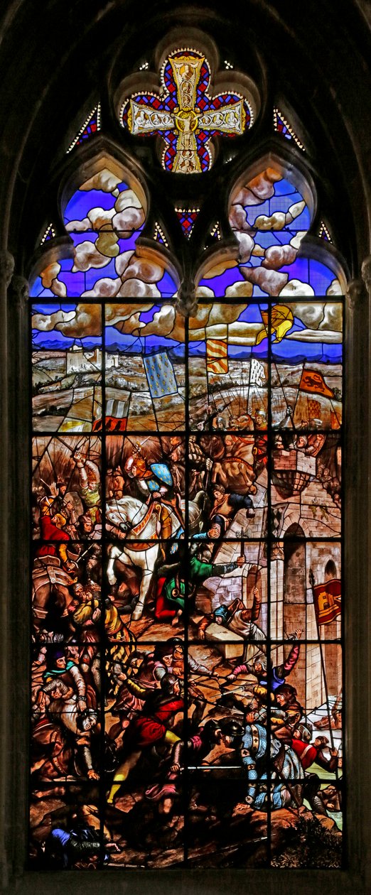 Fönster som visar Saint Louis vid slaget vid Taillebourg (målat glas) av Ferdinand Victor Eugene Delacroix