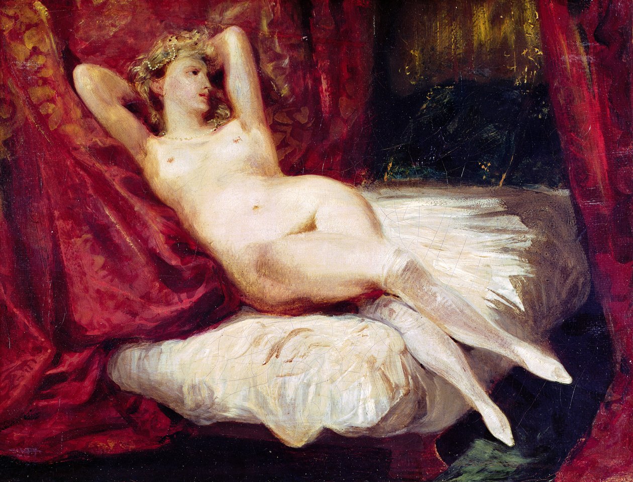 Kvinna med vita strumpor av Ferdinand Victor Eugene Delacroix
