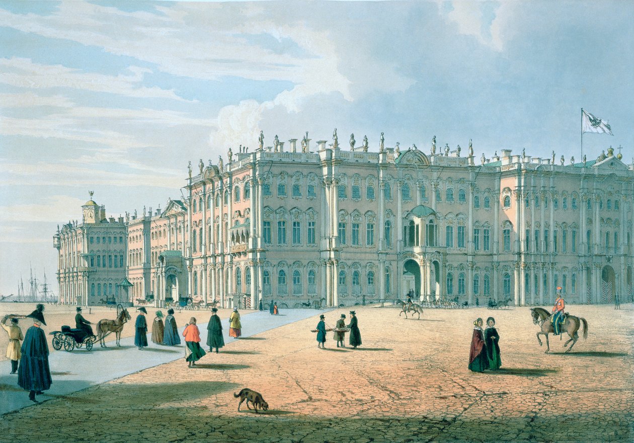 Vinterpalatset sett från Palace Passage, St. Petersburg, c.1840 av Ferdinand Victor Perrot