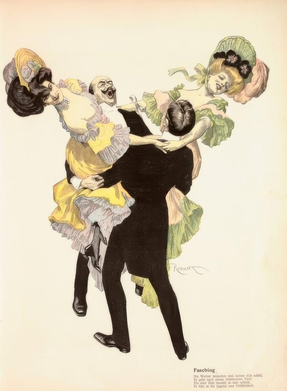 Karneval. / (...) En gammal åsna betalar och skriker, / Han tror att det är ungdom och glädje. av Ferdinand von Reznicek