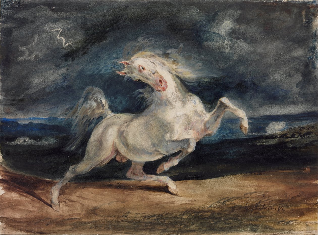 Horse Frightened by Lightning av Ferdinand Victor Eugene Delacroix