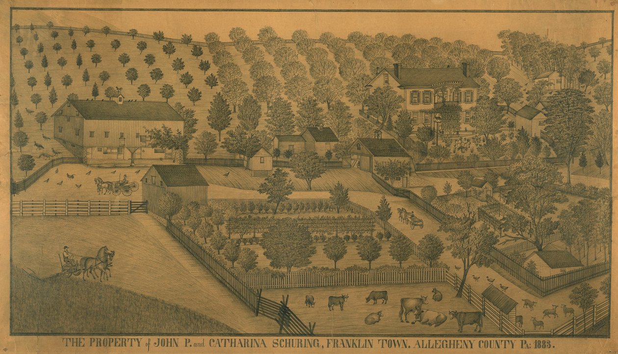 John P. och Catharina Schurings egendom, Franklin Town, Allegheny County, Pennsylvania av Ferdinand A. Brader
