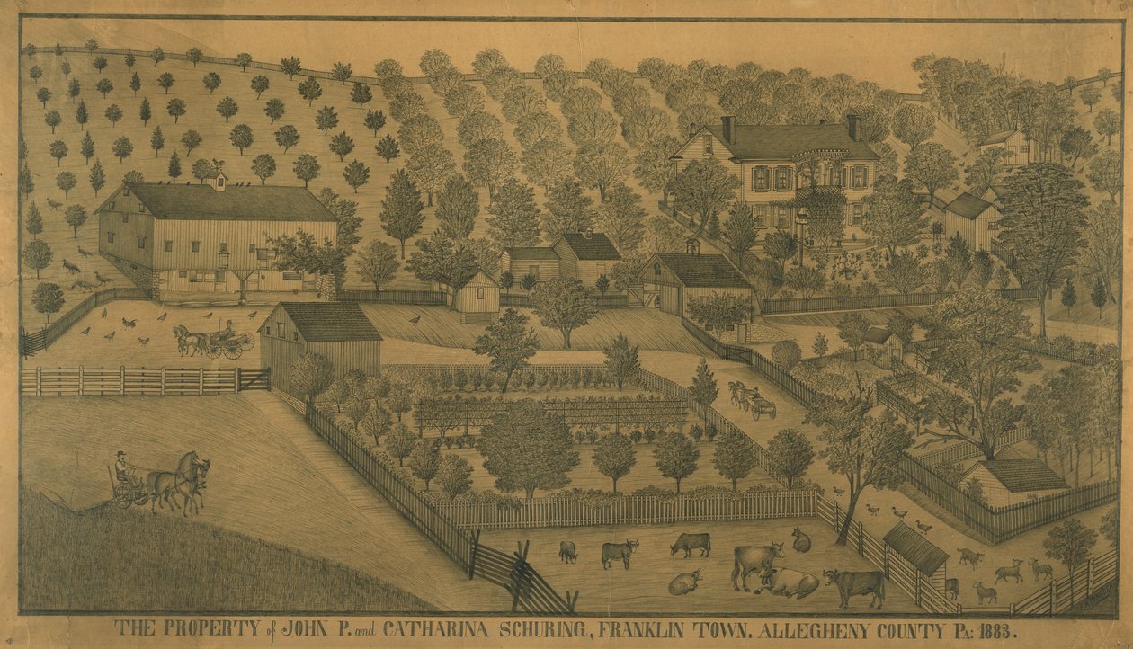 John P. och Catharina Schurings egendom, Franklin Town, Allegheny County, Pennsylvania, 1883 av Ferdinand A. Brader