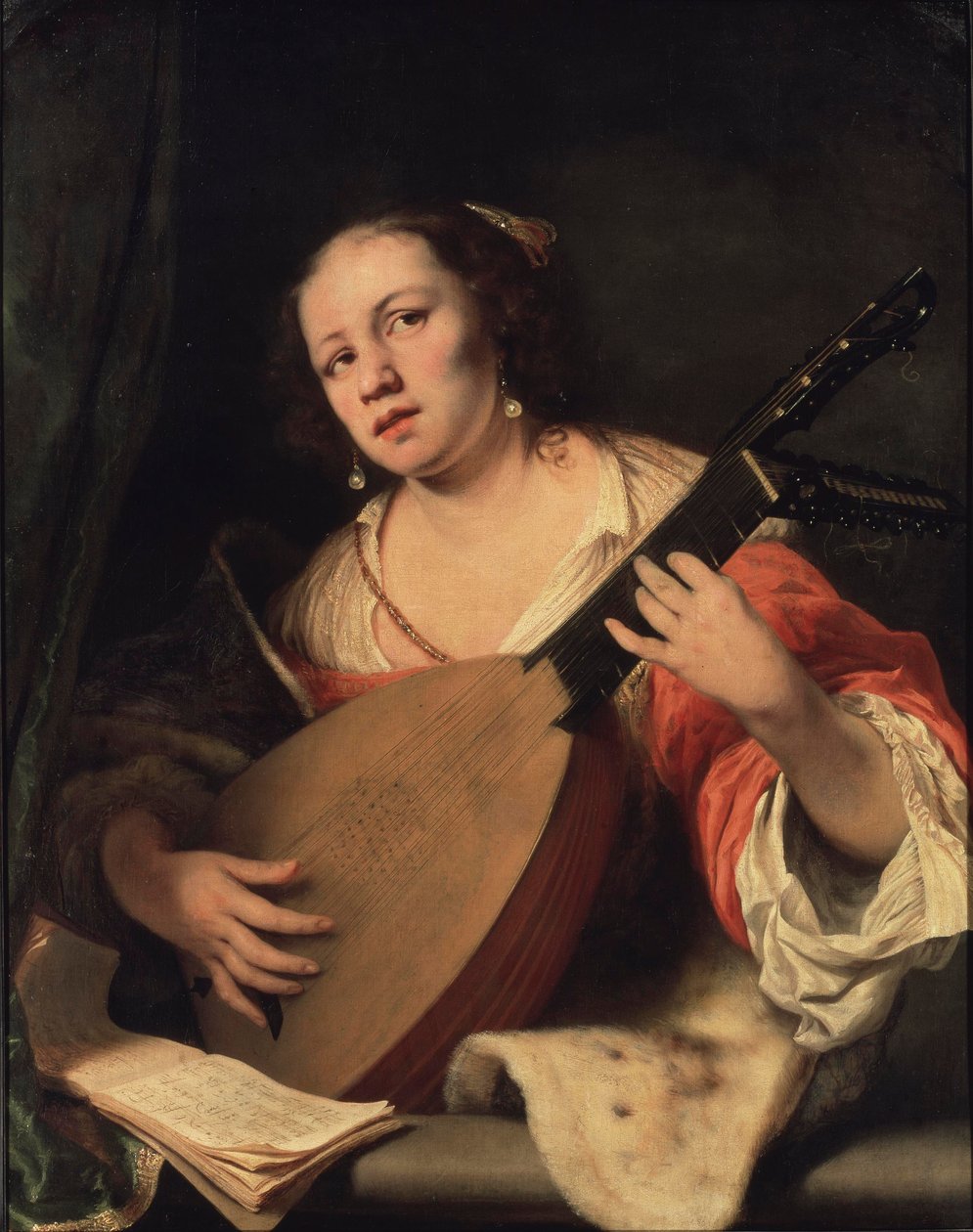 En dam som spelar lut, 1654 av Ferdinand Bol