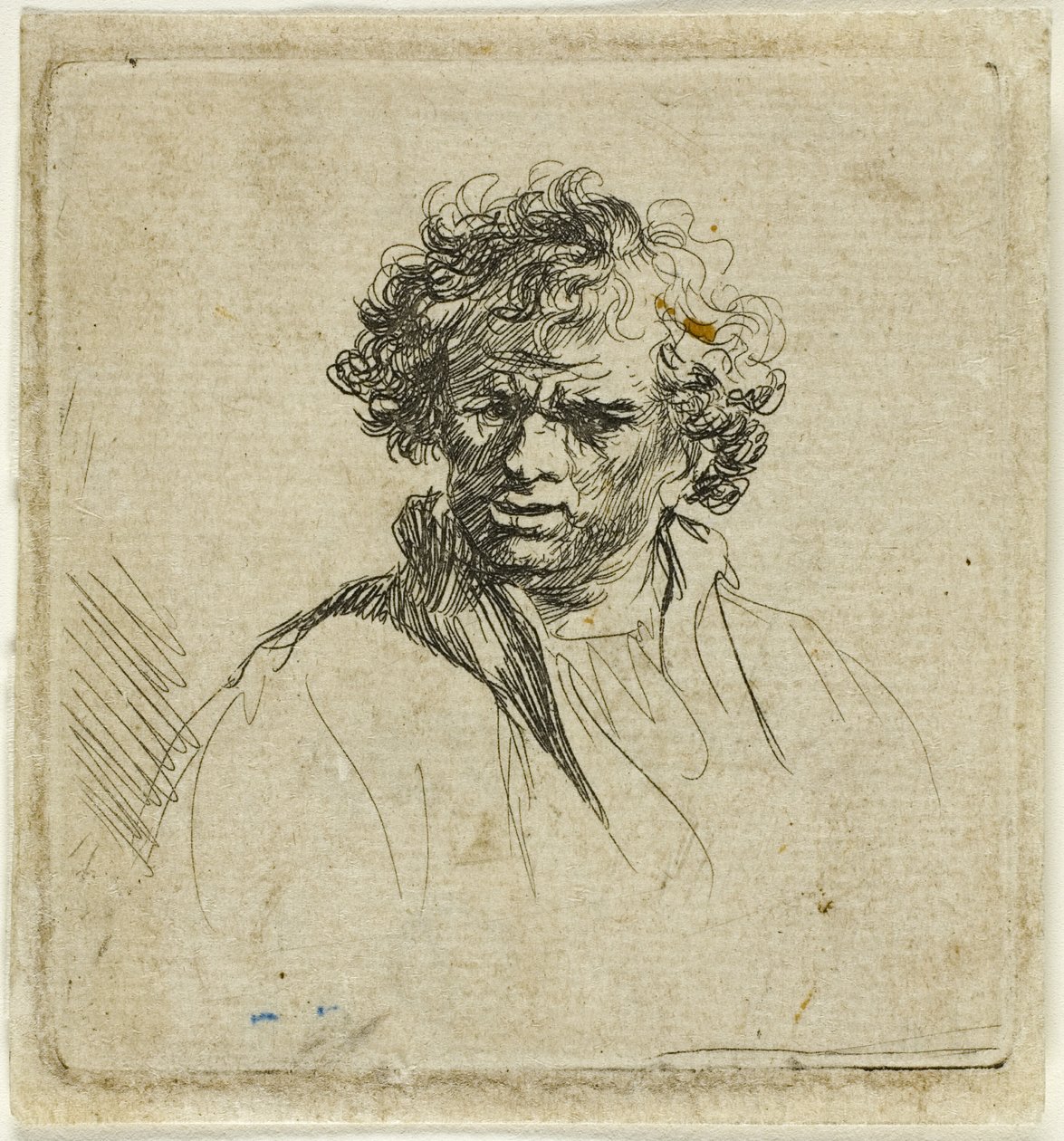 Curly Headed Man med en snett mun av Ferdinand Bol
