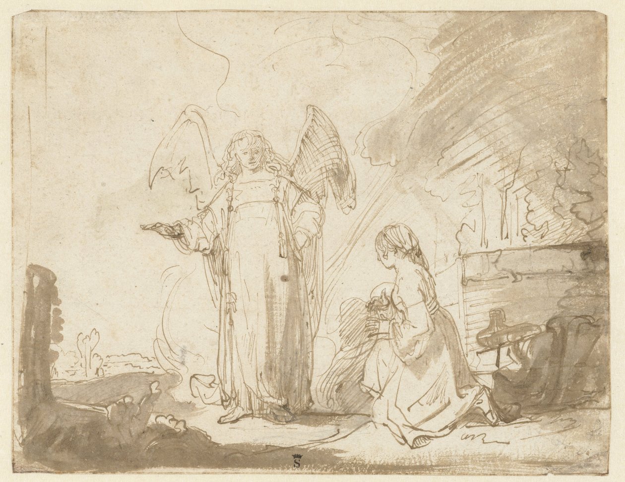 Hagar och ängeln vid brunnen på väg till Shur av Ferdinand Bol