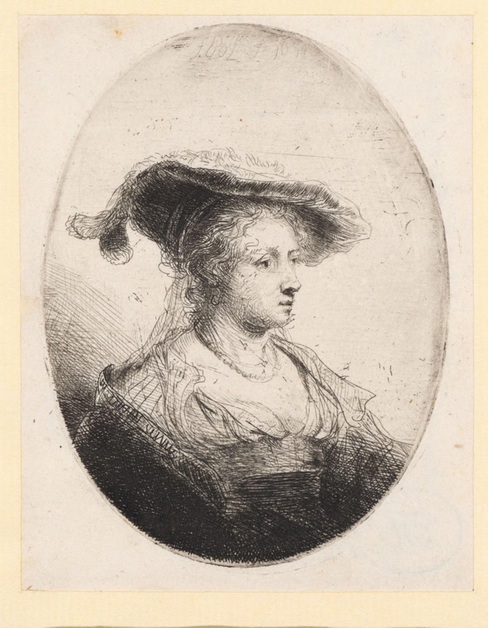 Ung kvinna med hatt av Ferdinand Bol