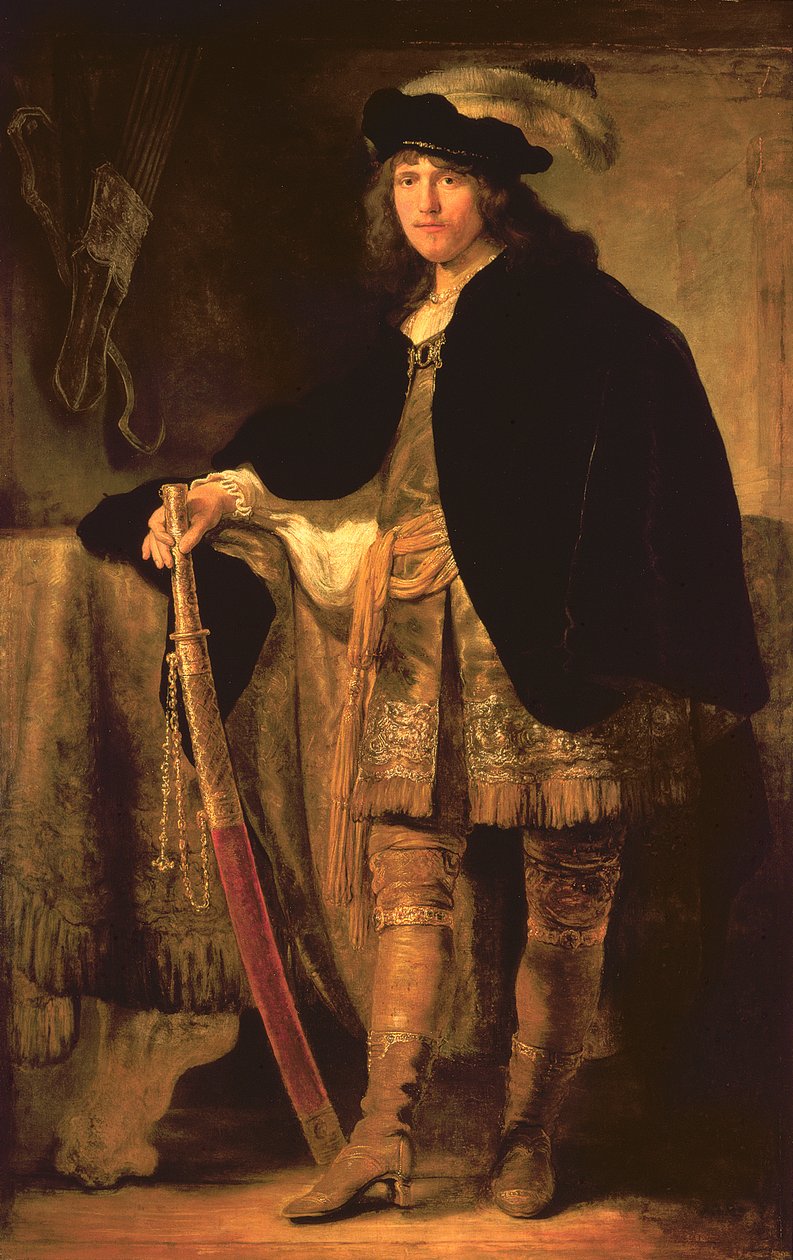 Porträtt av en ung man med ett svärd, ca 1635-40 av Ferdinand Bol