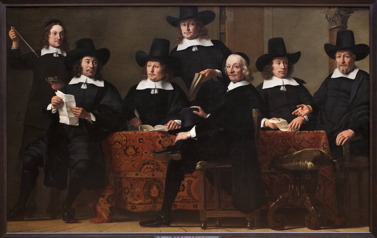 Ordförande för Amsterdam Wine Merchants Guild (Nederländerna). Målning av Ferdinand Bol (1616-1680), olja på duk, cirka 1659. Holländsk konst av Ferdinand Bol