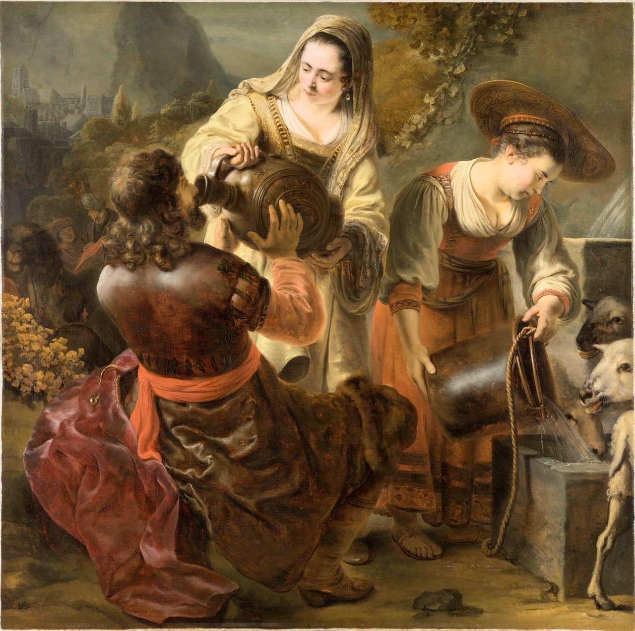 Rebecca och Eliezer vid brunnen, ca. 1645. av Ferdinand Bol