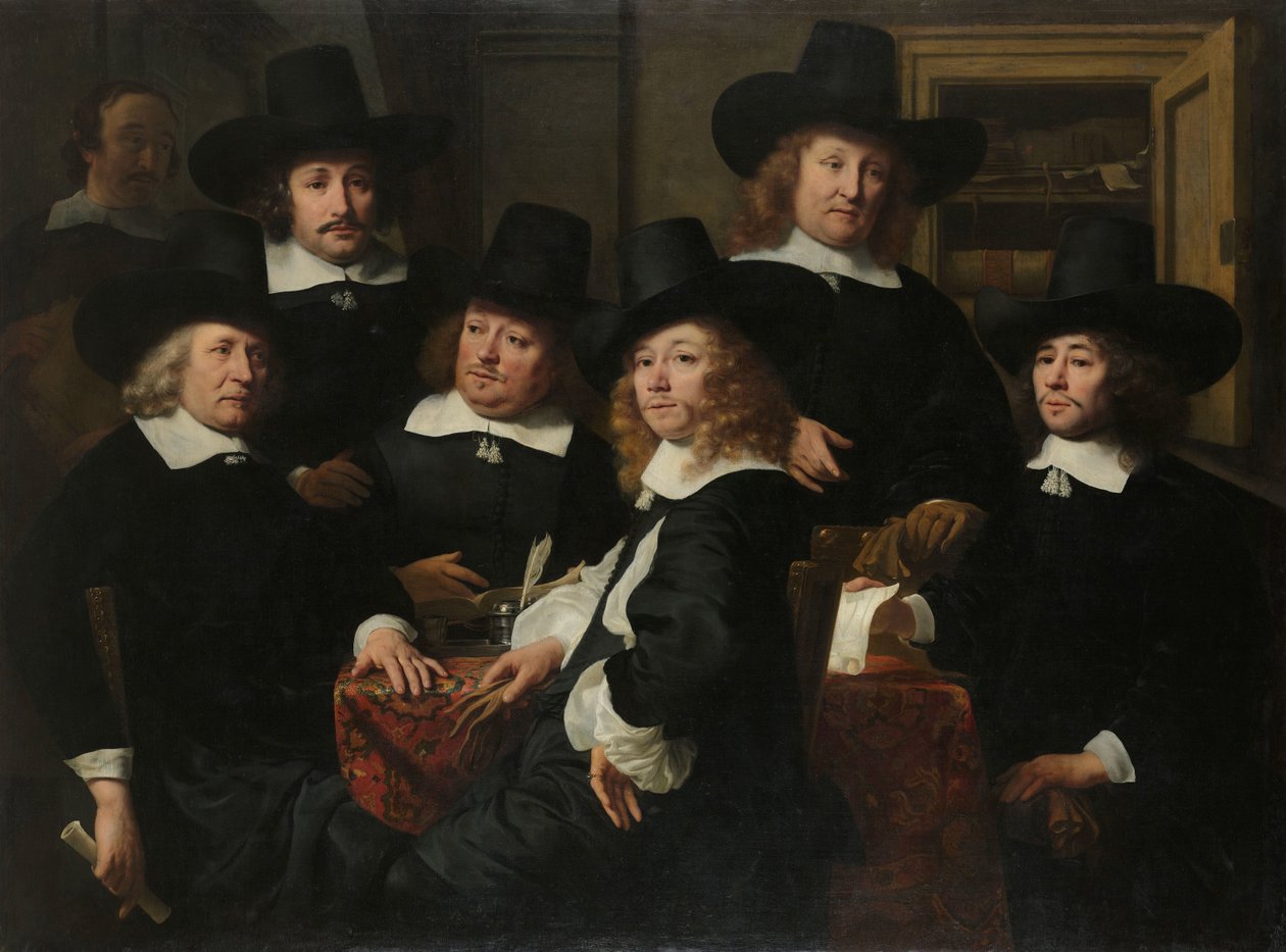 Sex Regents and the Beadle of the Nieuw Zijds Institute for the Outdoor Relief of the Poor, Amsterdam, 1657 av Ferdinand Bol