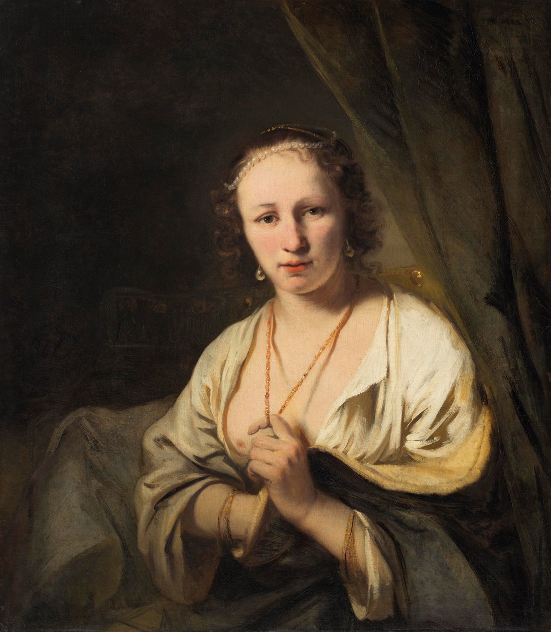 Kvinna med pärlor i håret, ca 1653 av Ferdinand Bol