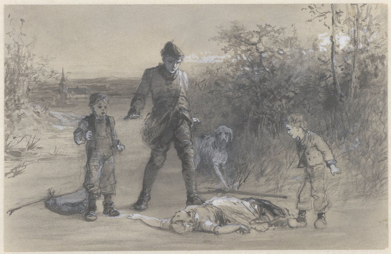 Teun jägaren vid liket av Zijtje av Ferdinand Carl Sierich