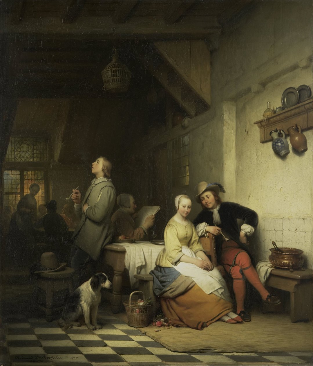 Interiör av ett värdshus, med figurer i 1600-talsdräkt av Ferdinand De Braekeleer (I)